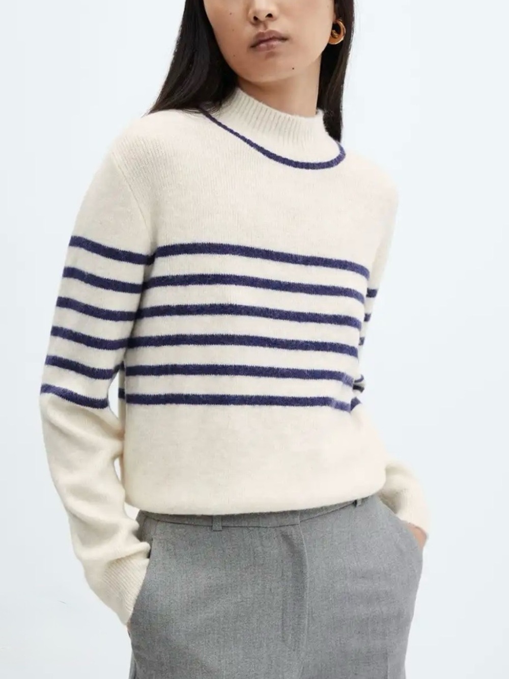 NWT Mango Wool Blend Striped Sweater Cream Navy S
